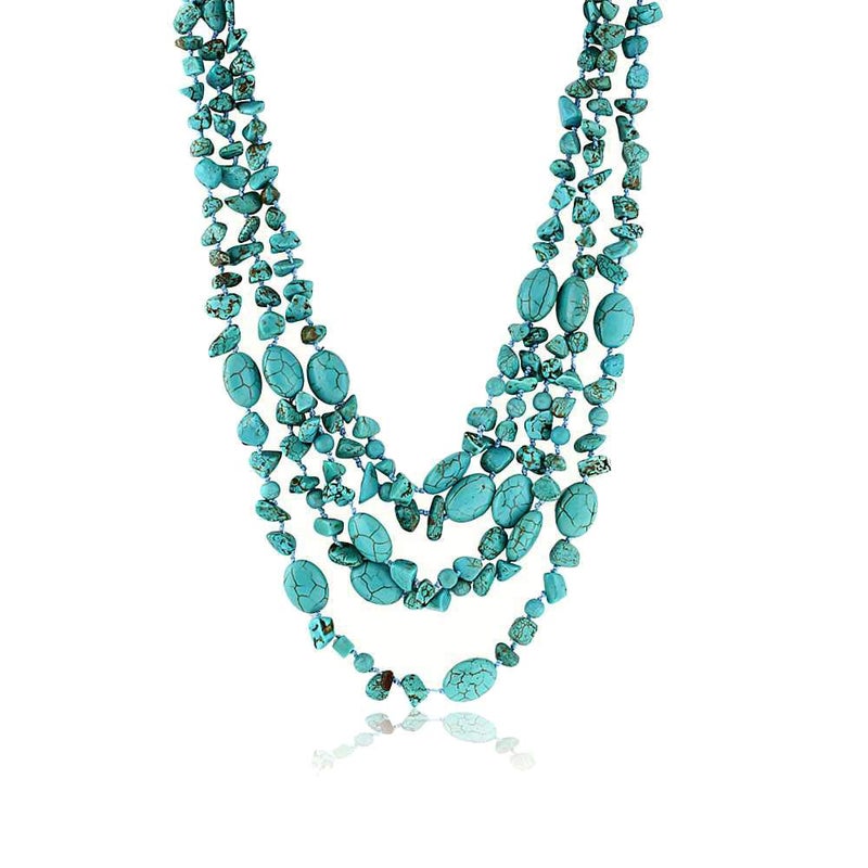 Gem Stone King Handmade Multi-strand Beaded Chunky Simulated Turquoise Necklace For Women, 20 Inches Long Green Western Jewelry with Toggle Clasp - Image 1